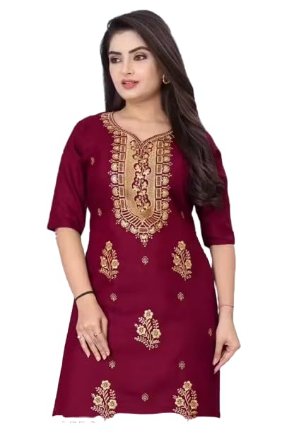 Women’s & Girls’ Embroidered Cotton Straight A‑Line Kurti_Kasaska_Parent_57