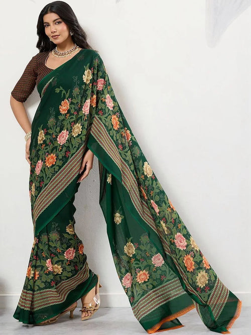 HERE&NOW Floral Embroidered Pure Georgette Saree